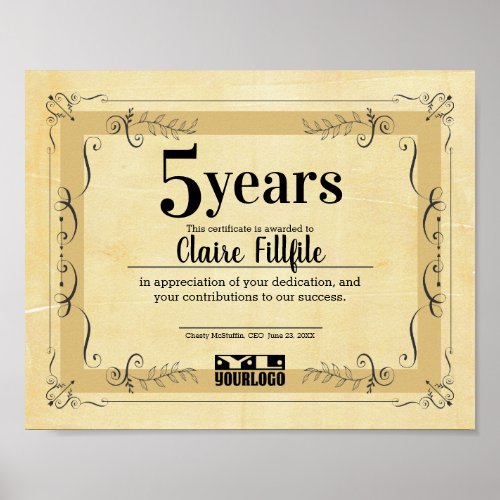 Fancy universal employee anniversary certificate poster