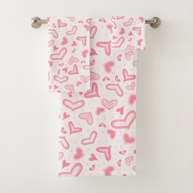 Fancy Valentine hearts pink bath towel set (Insitu)