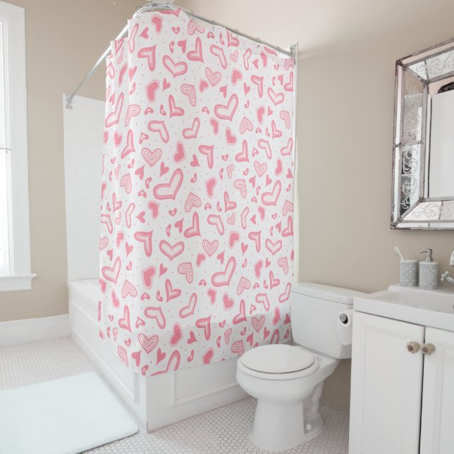 Fancy Valentine Hearts Shower Curtain (In Situ)