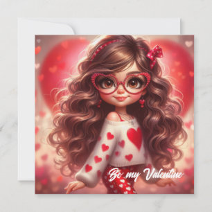 Fancy Valentine sassy girl with red heart love Holiday Card