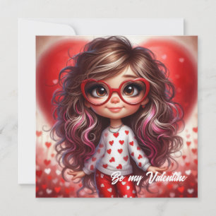 Fancy Valentine sassy girl with red heart love Holiday Card