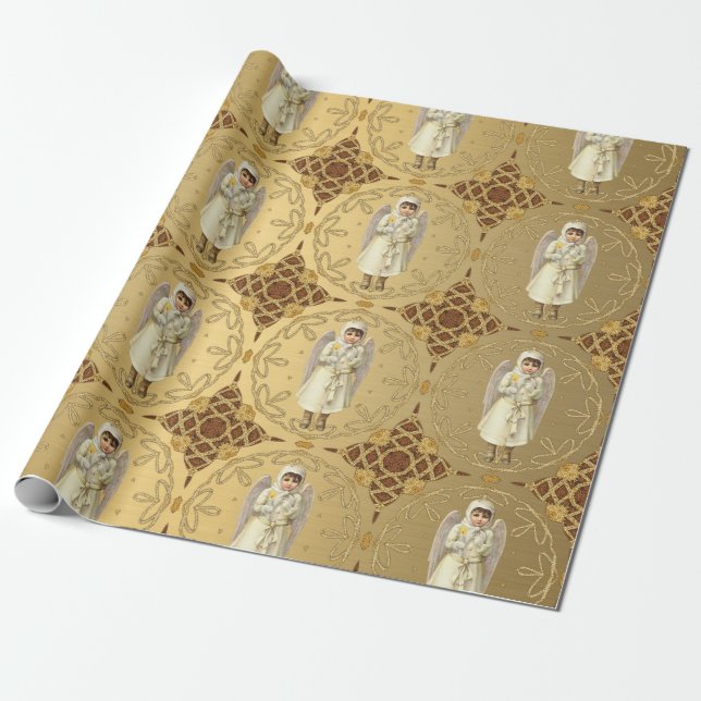 Fancy Victorian Angel Wrapping Paper (Unrolled)