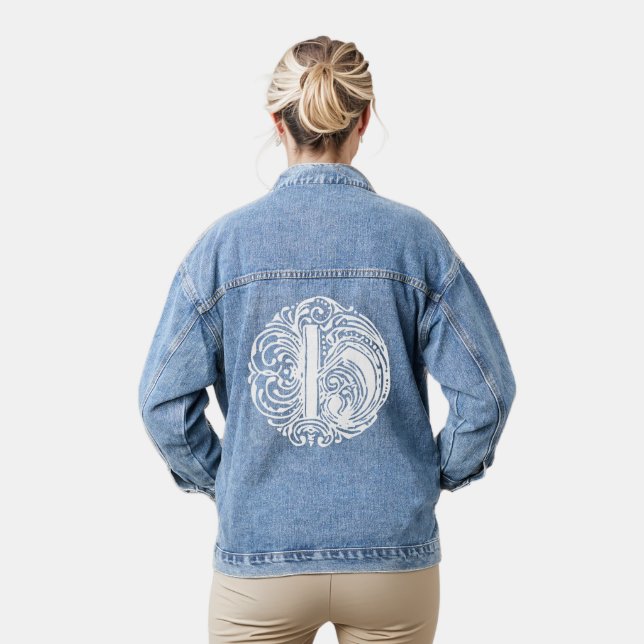 Fancy Victorian Calligraphy Monogram H Womens Denim Jacket (Model)