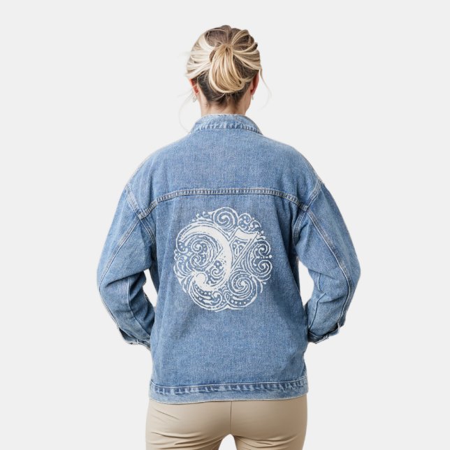 Fancy Victorian Calligraphy Monogram Y Womens Denim Jacket (Model)