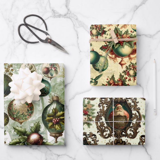Fancy Victorian Christmas Set Wrapping Paper Sheets (Front)