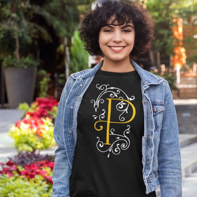 Fancy Victorian Flourish Letter P Monogram T-Shirt (Creator Uploaded)