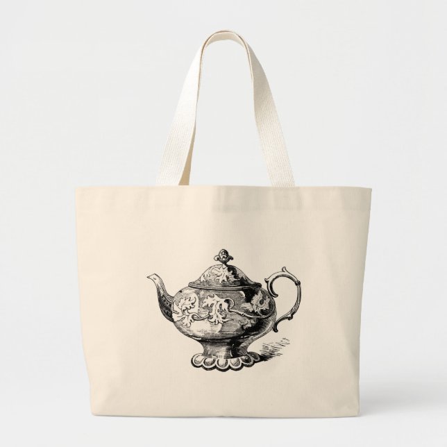 Fancy Victorian Teapot Totebag Large Tote Bag (Front)