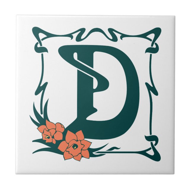 Fancy vintage art nouveau letter D Ceramic Tile (Front)