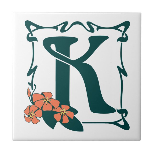 Fancy vintage art nouveau letter K Ceramic Tile (Front)