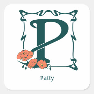 Fancy vintage art nouveau letter P Square Sticker