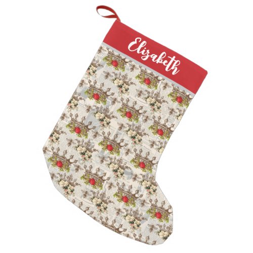 Fancy Vintage Bees  Crowns  Personalized Small Christmas Stocking