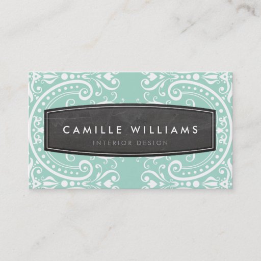 Customizable FANCY vintage elegant filigree white mint green Business Card