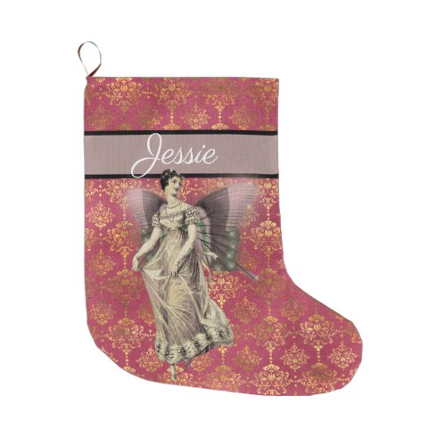 Fancy Vintage Fairy Personalized Large Christmas Stocking