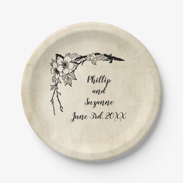 Fancy Vintage Floral Wedding Party  Paper Plates (Front)