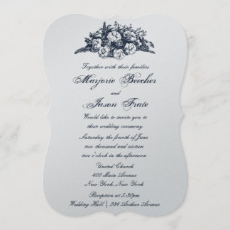 Fancy Vintage Flowers Wedding Invitation Blue