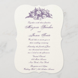 Fancy Vintage Flowers Wedding Invitation Purple