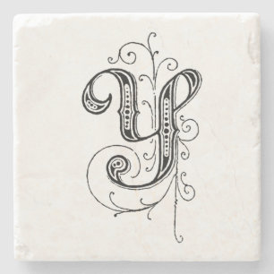 Fancy Vintage Monogram 'Y' Stone Coaster