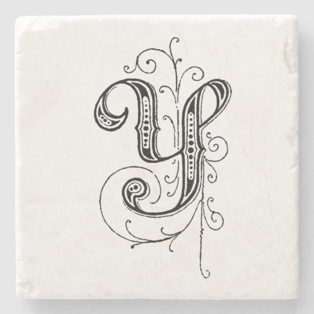 Fancy Vintage Monogram 'Y' Stone Coaster (Front)
