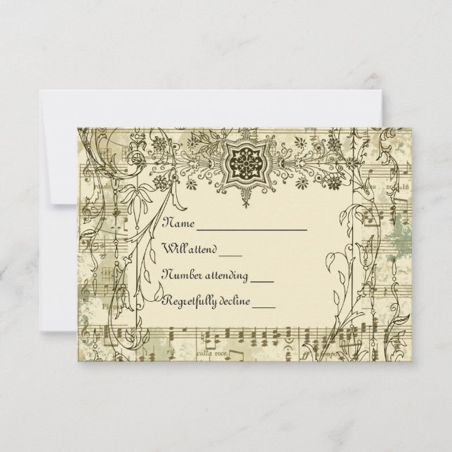 Fancy Vintage Music rsvp with envelopes Card (Front)