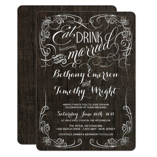 Fancy Vintage Rustic Wood Wedding Invitations