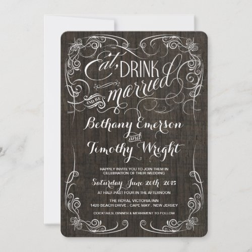 Fancy Vintage Rustic Wood Wedding Invitations