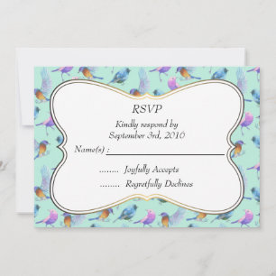 Fancy Watercolor Birds with Frame Wedding RSVP Invitation