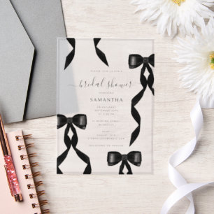Fancy Watercolor Black Bow Formal Bridal Shower Vellum Invitations