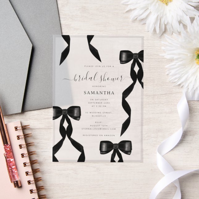 Fancy Watercolor Black Bow Formal Bridal Shower Vellum Invitations (Wedding)