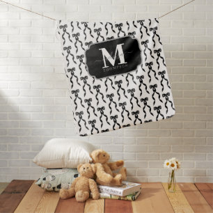 Fancy Watercolor Black Bow Monogrammed Baby Blanket