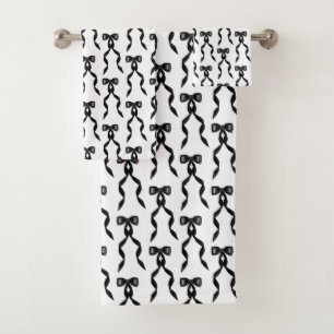 Fancy Watercolor Black Bow Pattern Bath Towel Set