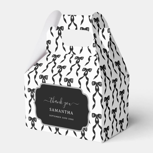 Fancy Watercolor Black Bow Pattern Favor Boxes (Front Side)