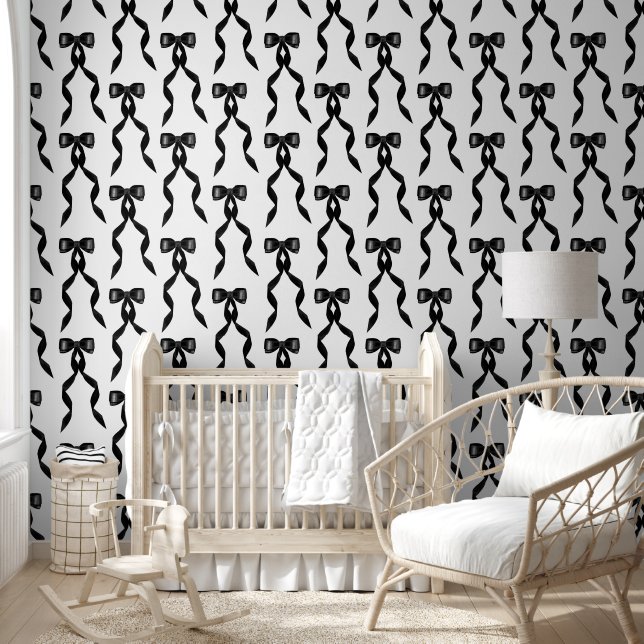 Fancy Watercolor Black Bow Pattern Wallpaper (Kids)