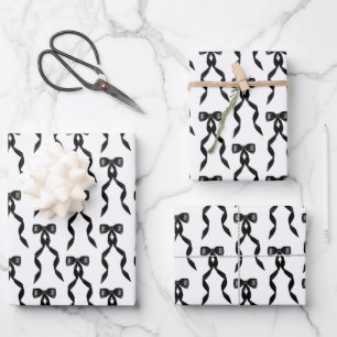 Fancy Watercolor Black Bow Pattern Wrapping Paper Sheets