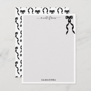 Fancy Watercolor Black Bow Personalized Note Card
