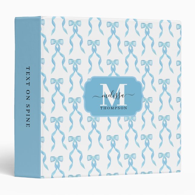Fancy Watercolor Blue Bow Album 3 Ring Binder (Front/Spine)