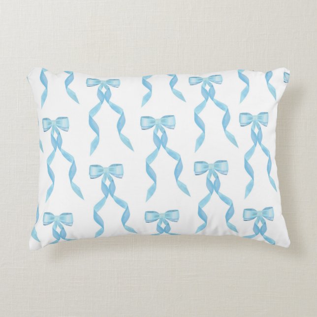 Fancy Watercolor Blue Bow Pattern Accent Pillow (Front)