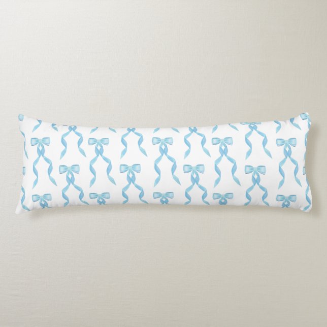 Fancy Watercolor Blue Bow Pattern Body Pillow (Front)