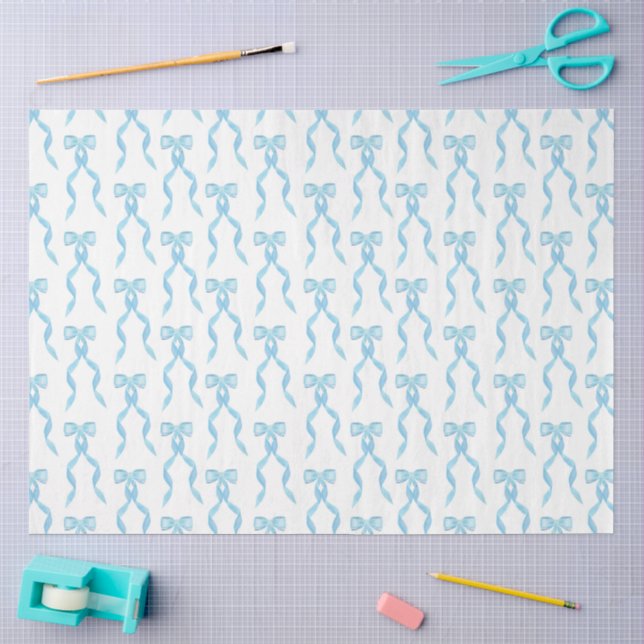 Fancy Watercolor Blue Bow Pattern Tissue Paper (Craft)