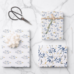 Fancy Watercolor Ornament Trio Wrapping Paper Sheets