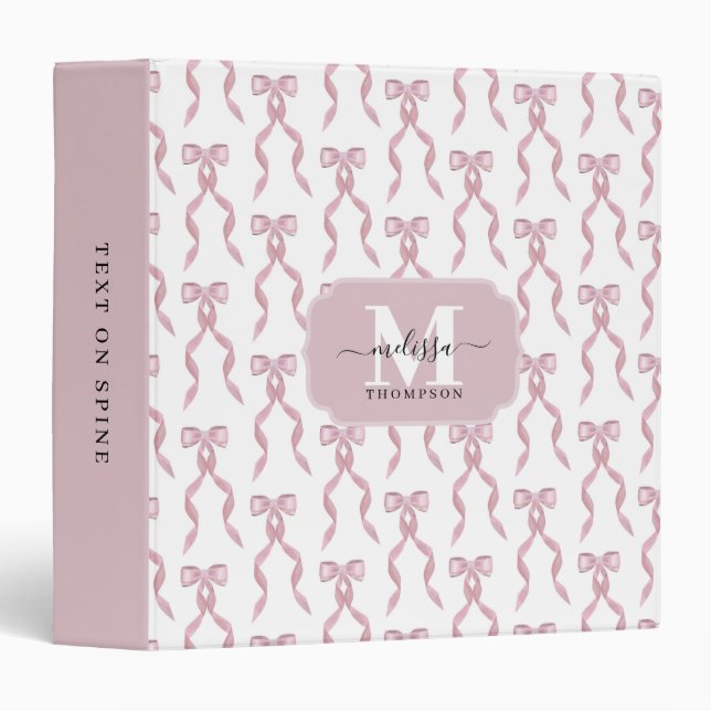 Fancy Watercolor Pink Bow Album 3 Ring Binder (Front/Spine)