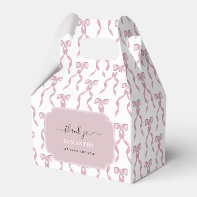 Fancy Watercolor Pink Bow Birthday Favor Boxes (Front Side)