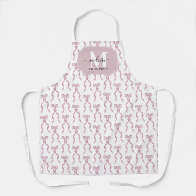 Fancy Watercolor Pink Bow Pattern Apron (Front)