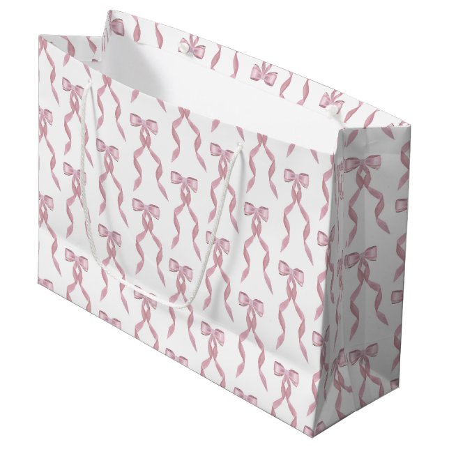 Fancy Watercolor Pink Bow Pattern Large Gift Bag (Front Angled)