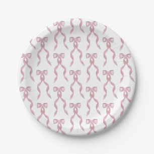 Fancy Watercolor Pink Bow Pattern Paper Plates