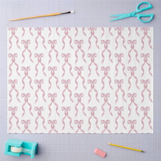 Fancy Watercolor Pink Bow Pattern Tissue Paper (Craft)