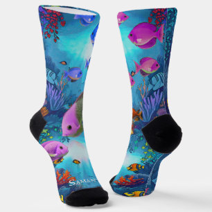 Fancy Watercolor Tropical Fish Crew Socks
