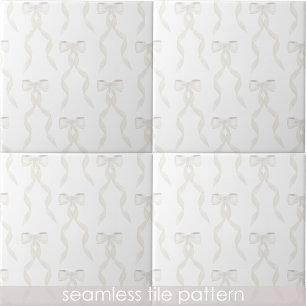 Fancy Watercolor White Bow Pattern Gender Neutral Ceramic Tile