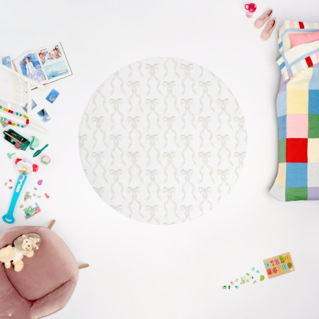 Fancy Watercolor White Bow Pattern Gender Neutral Rug (Insitu (Babyroom))