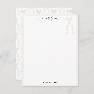 Fancy Watercolor White Bow Personalized Note Card