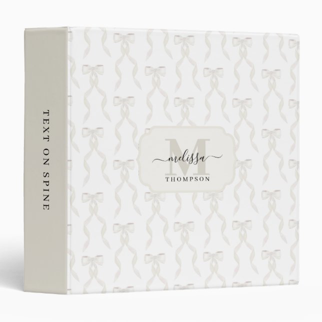 Fancy Watercolor White Bow Wedding Album 3 Ring Binder (Front/Spine)